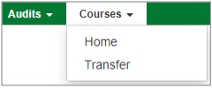 Courses tab in navigation bar expanded to show the “Home” and “Transfer” options.