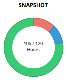 Snapshot donut chart showing the proportion of complete, in-progress, and unfulfilled hours. The center shows 105 of 120 hours either complete or in progress.
