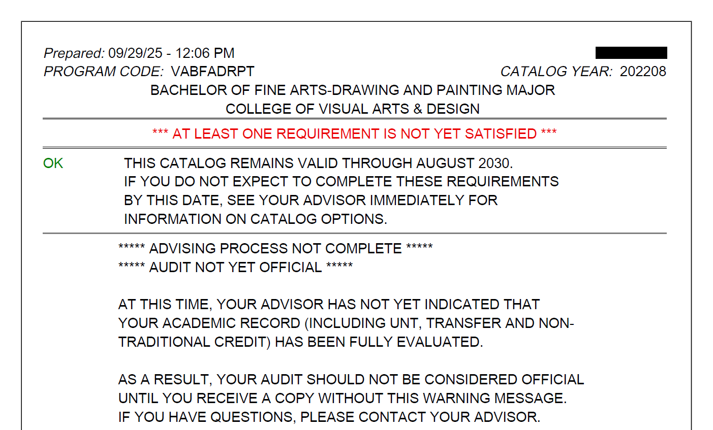 Audit PDF showing heading information and first 2 requirements.