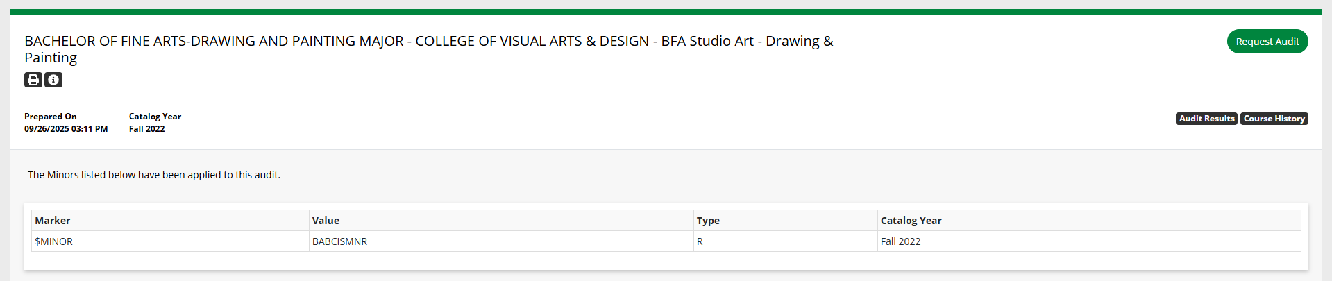 'Minors' tab showing 1 minor applied to the audit.