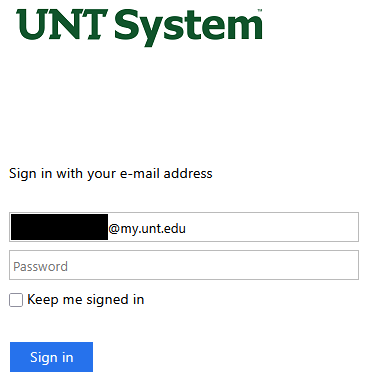 UNT System sign in page, second step: enter your password.