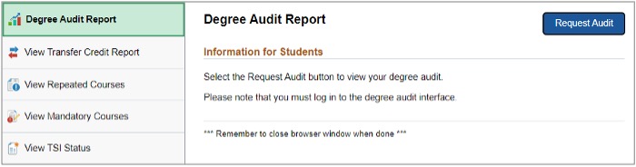Degree Audit Report page in myUNT.