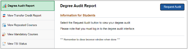 Degree Audit Report page in myUNT